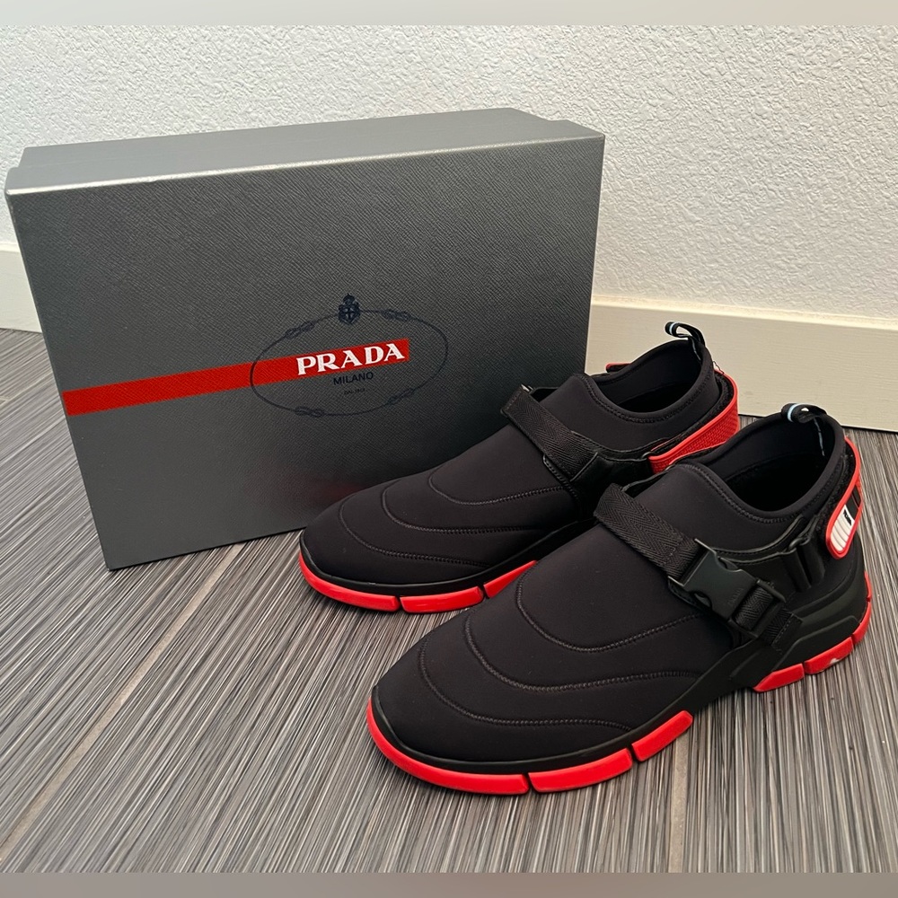 Prada Like New Men’s Neoprene Sneakers Black/Red
